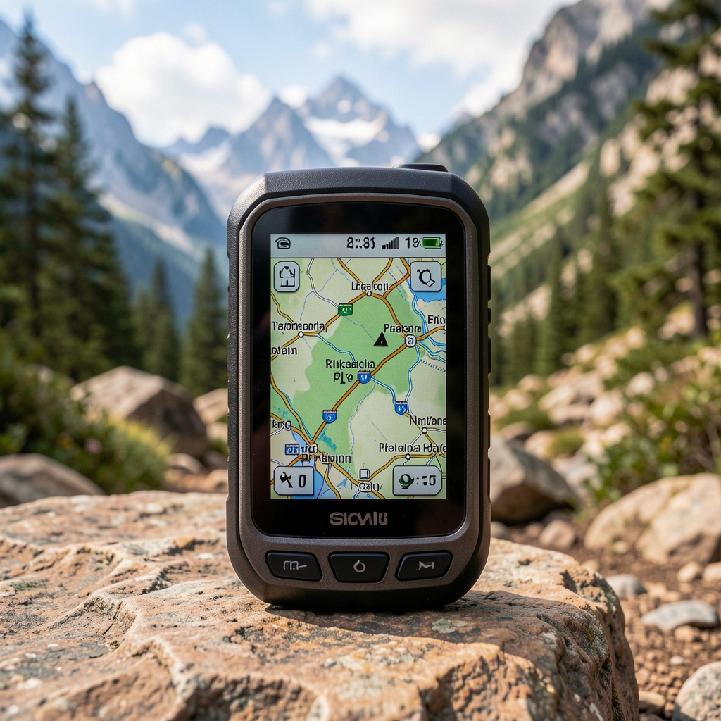 Seyahat ve trekking rotaları için kompakt GPS navigasyon cihazı, ekran detayları görünür