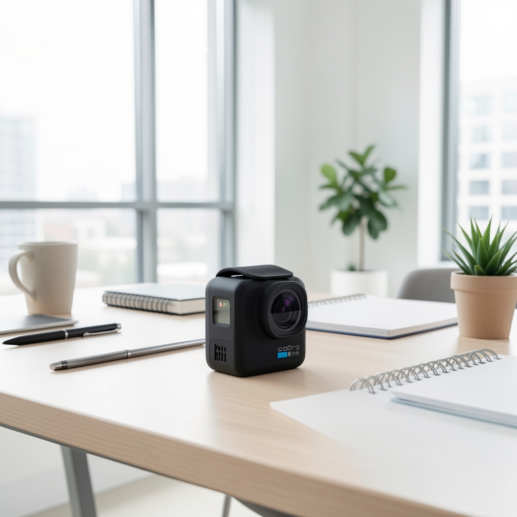 GoPro Hero 12 Black aksiyon kamera, küçük kare gövde ve lens kılıfı görünür