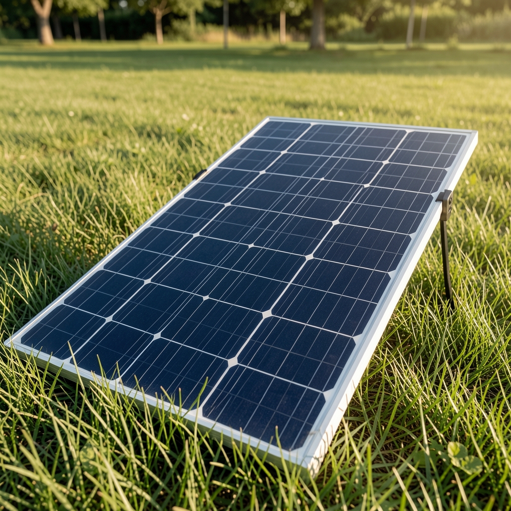 EcoFlow 160W bifasyel güneş paneli, çim üzerinde açık konumda